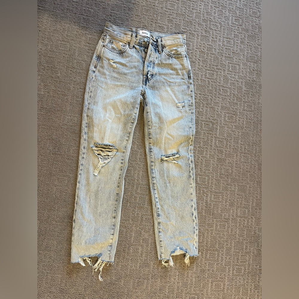 Pistola Blue Straight Leg Jeans with Distressed Details